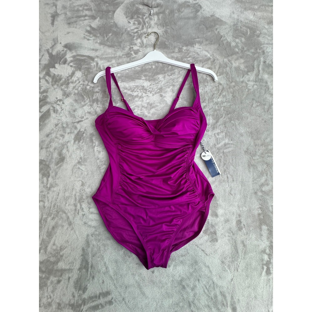Sonnet Shores Magenta Ruched Tummy Control One Piece Swimsuit Size 12 NEW